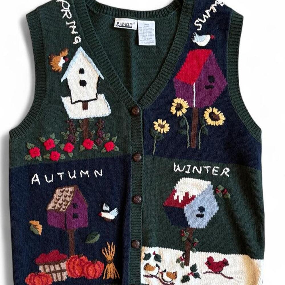 90s Vintage Green Four Seasons Sweater Vest – Cottagecore XL/XXL